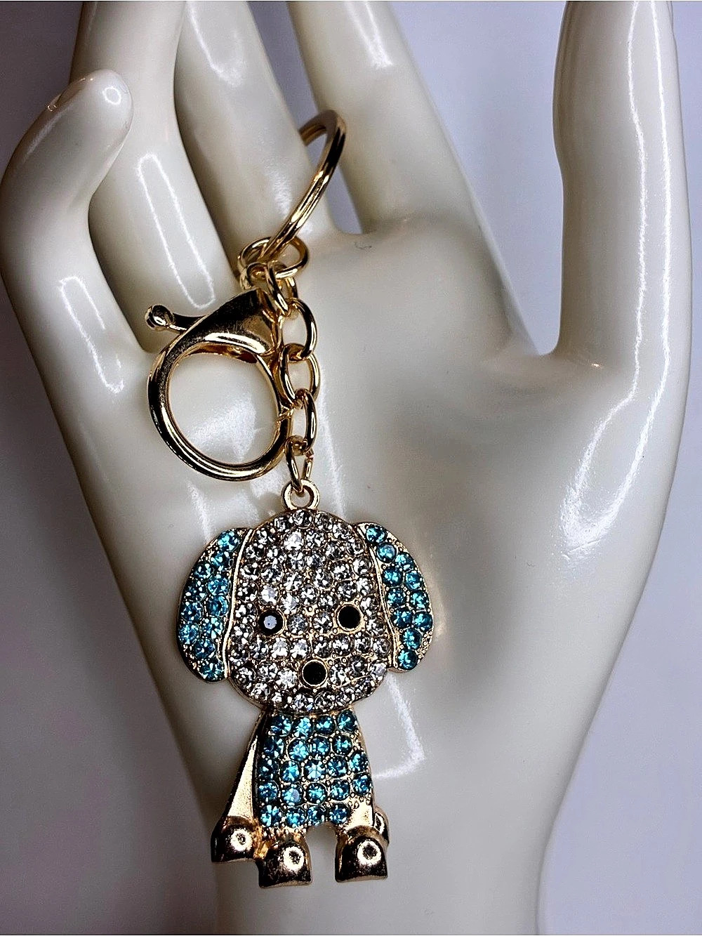 Rhinestone Dog Keychain Bag Charm in Gold & Blue NEW WITHOUT TAGS